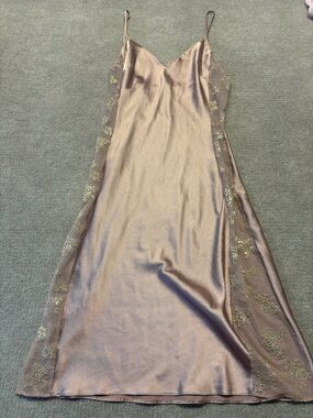 Victoria’s Secret Satin Slip Dress Pink Gold Lace Side Panels Y2K XS 0836